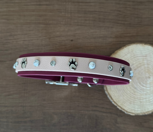 Collar Biothane - Doble capa burdeos y crema