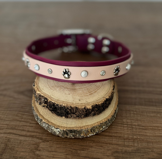 Collar Biothane - Doble capa burdeos y crema